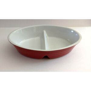 Sur La Table Stoneware 2-Section‎ Dish Casserole Red Oven to Table Portugal NWT